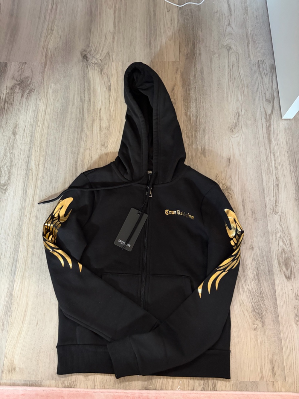 True Religion Black Hoodie with Gold Graphic